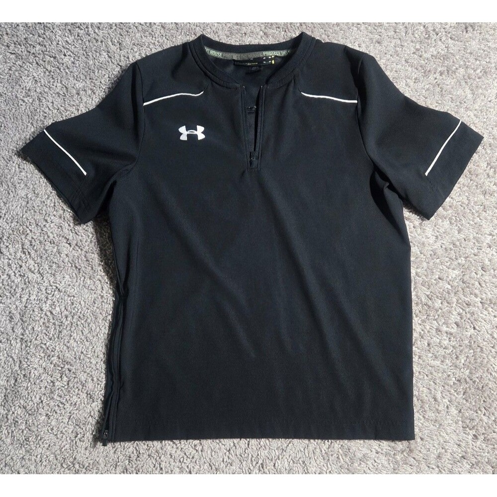 Under Armour Youth YLG Motive Baseball Top Warm-Up Short Sleeve 1/4 Zip Black